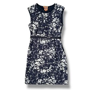 Tory Burch Navy Blue and White Silk Floral Belted Sleeveless Dress | EUC Size 6